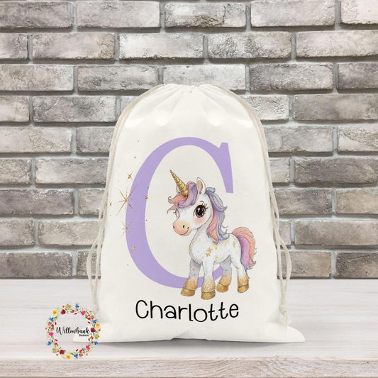 Personalised Unicorn Drawstring Bag l Gym Bag l PE Bag l Back To School l Girls School Bag