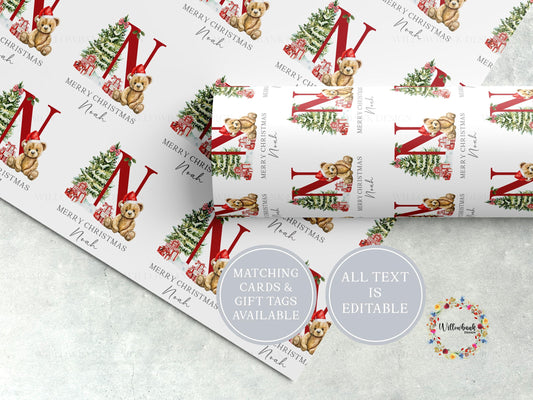 Personalised Christmas Teddy Bear Wrapping Paper l Gift Wrap l Kids Christmas l Custom Gift Paper l First Christmas