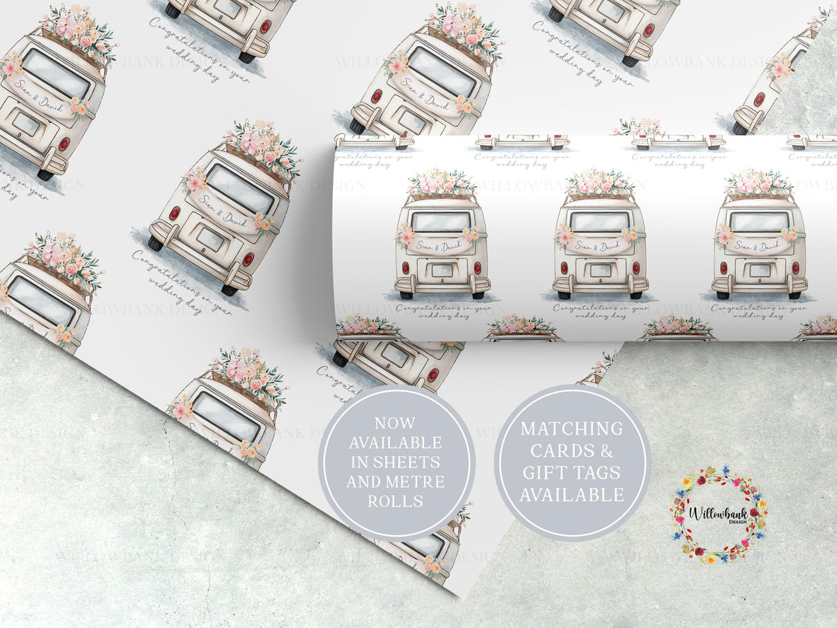 Personalised Wedding Gift Wrapping Paper l Camper Van Custom Gift Wrap l Luxury Wrapping Paper l Vintage Wedding Car