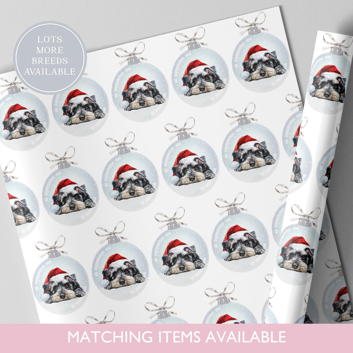 Miniature Schnauzer Christmas Wrapping Paper l Gift Wrap l Dog Xmas Paper l Christmas Bauble l Dog Lover l Dog Mama l White Schnauzer