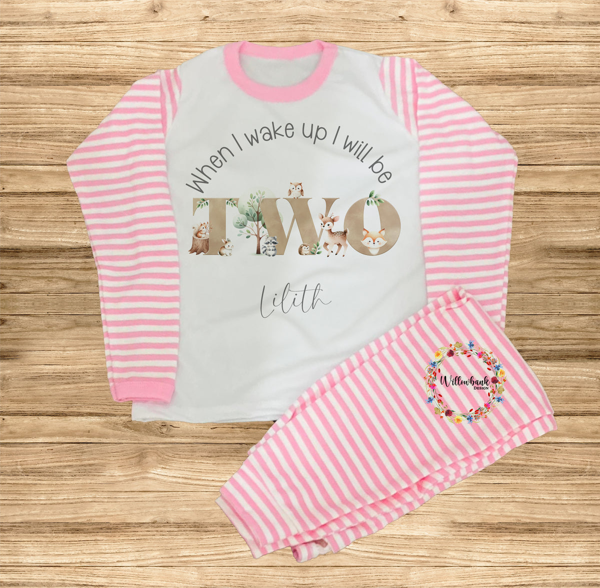 When I Wake Up I Will Be  - Personalised Woodland Animal Birthday Pyjamas
